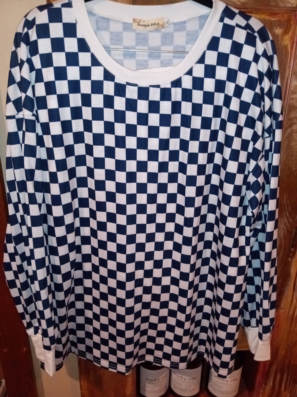 Southern StitchWomen’s Checkerboard  Pajama Top - Shorts Black& White